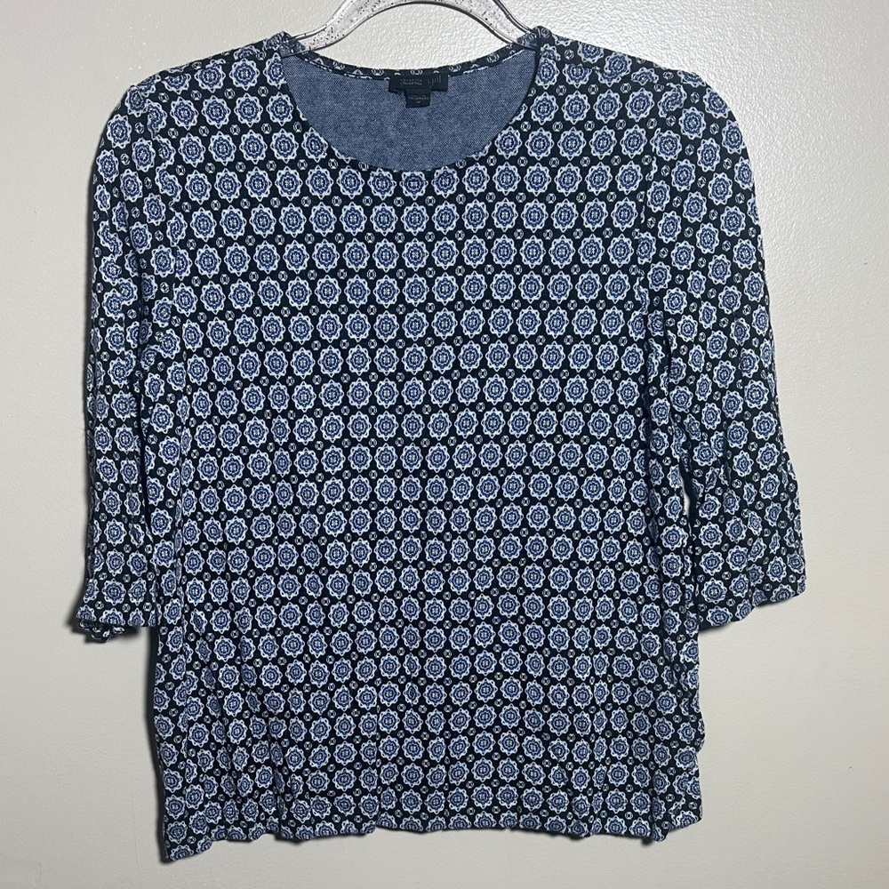 J Jill Wearever‎ Medium Navy Printed Knit Top